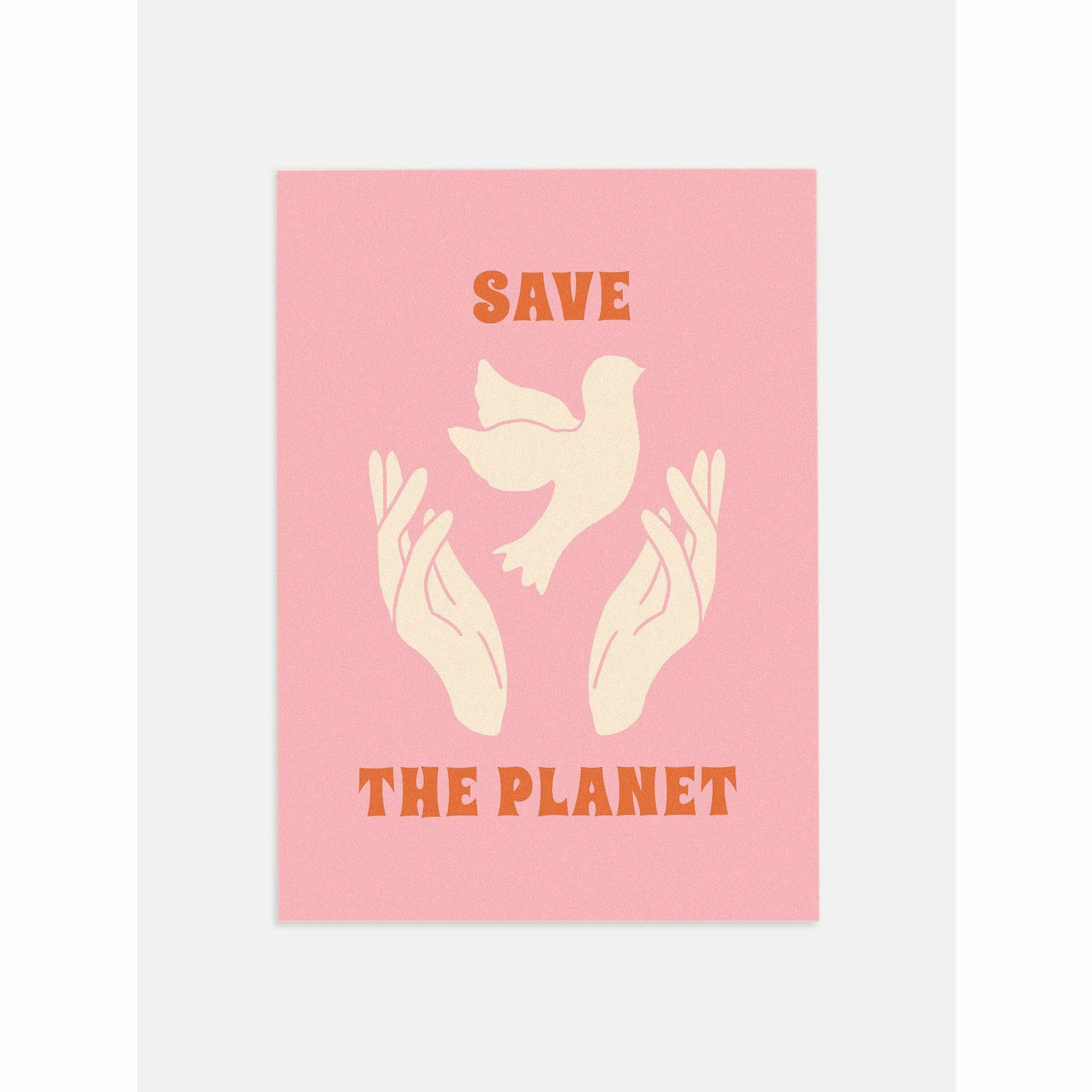 Pink Save the Planet Retro Wall Art