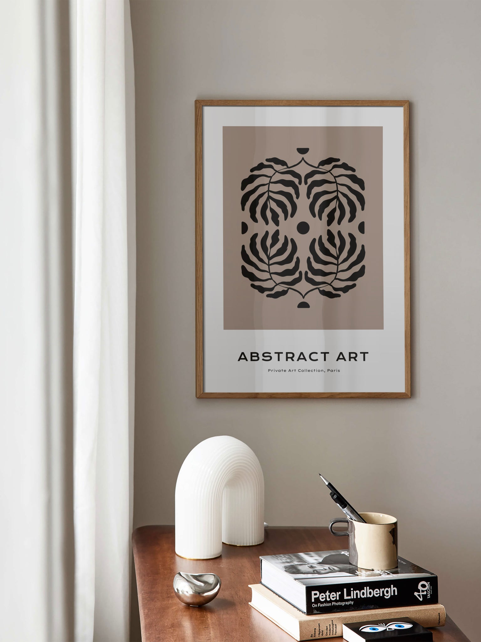 Black & Beige Abstract Floral Art
