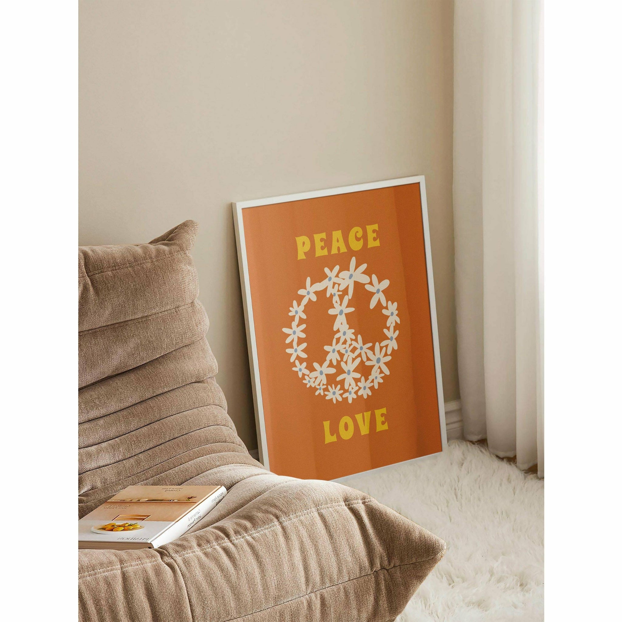 Orange Peace Love Retro Print
